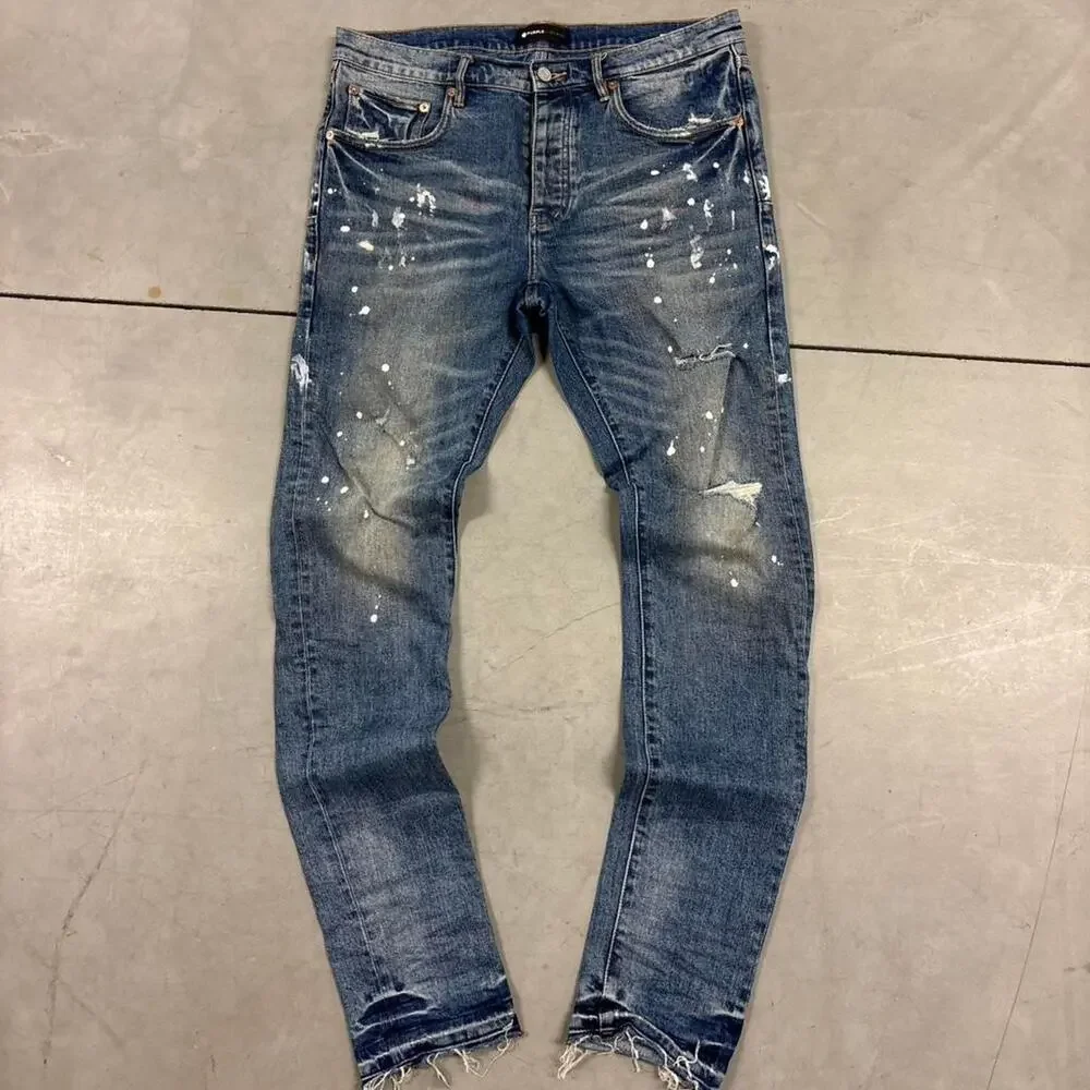 purple brand p001 painted skinny designer jeans